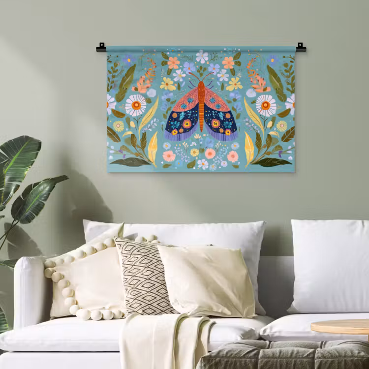 Vlinder - Sierlijk - Bloemen - Bladeren Wandkleed katoen klein -sfeer7