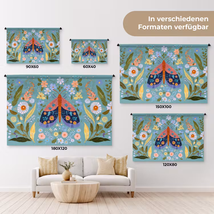 Vlinder - Sierlijk - Bloemen - Bladeren Wandkleed katoen klein -tsfeer8_DE