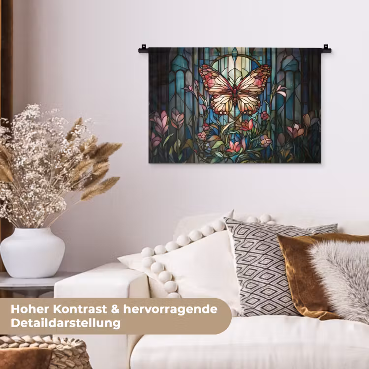 Vlinder - Roze - Bloemen - Bladeren Wandkleed katoen klein -tsfeer1_DE