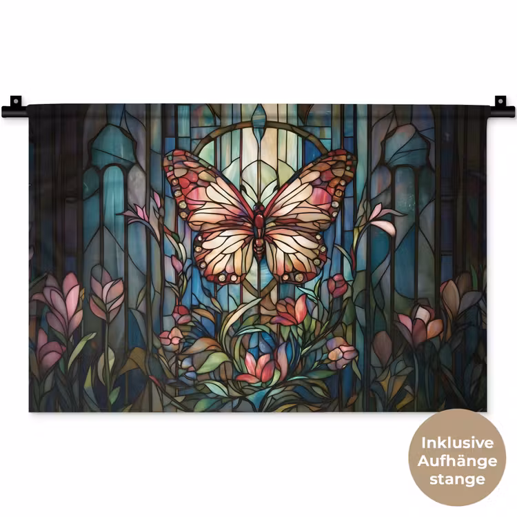 Vlinder - Roze - Bloemen - Bladeren Wandkleed katoen klein -t3d_DE