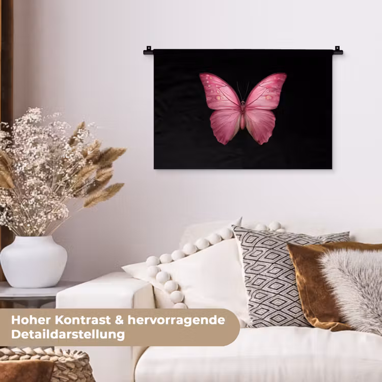 Vlinder - roze - Elegant Wandkleed katoen klein -tsfeer1_DE