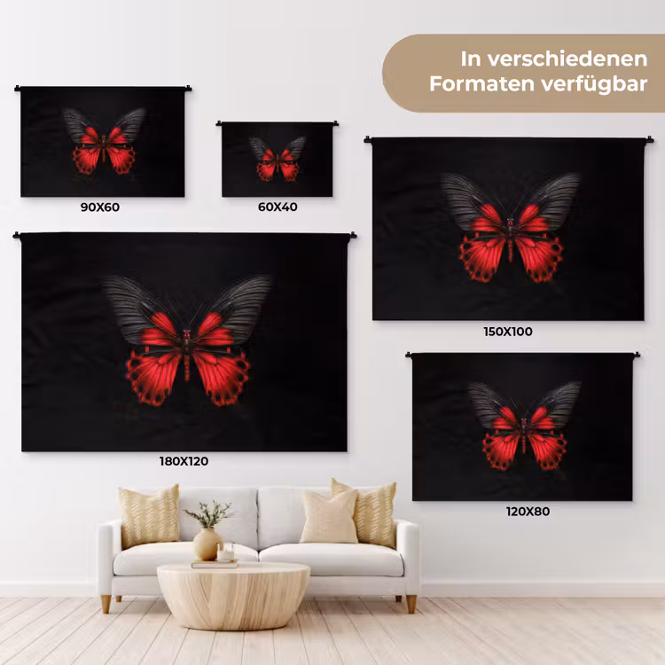 Vlinder - Rood - Contrast Wandkleed katoen klein -tsfeer8_DE