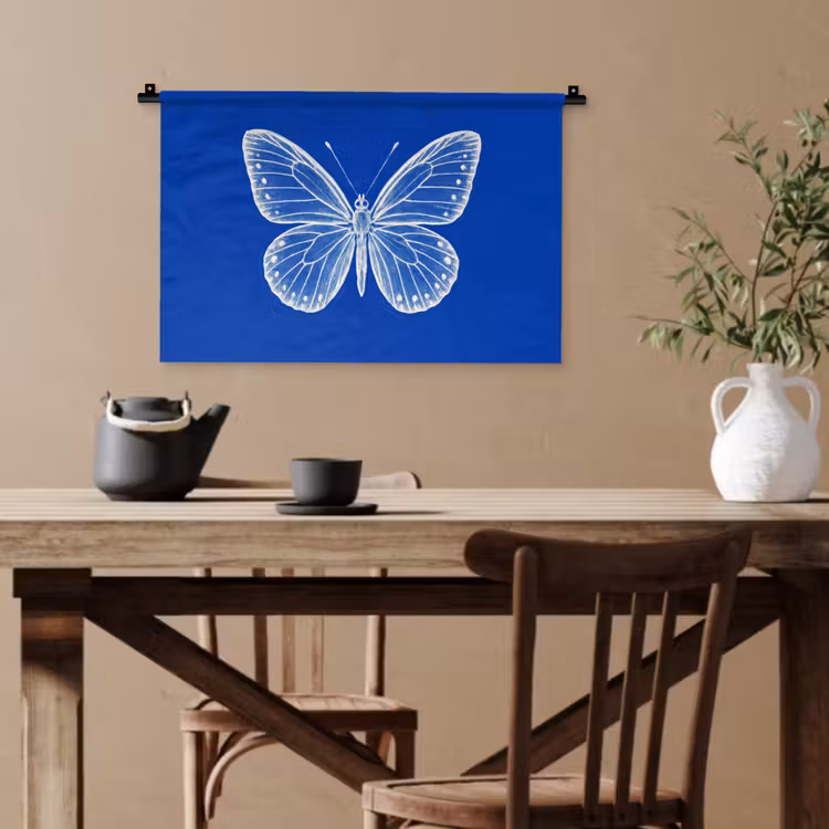 Vlinder - Wit - Getekend - Stippen Wandkleed katoen klein -sfeer6