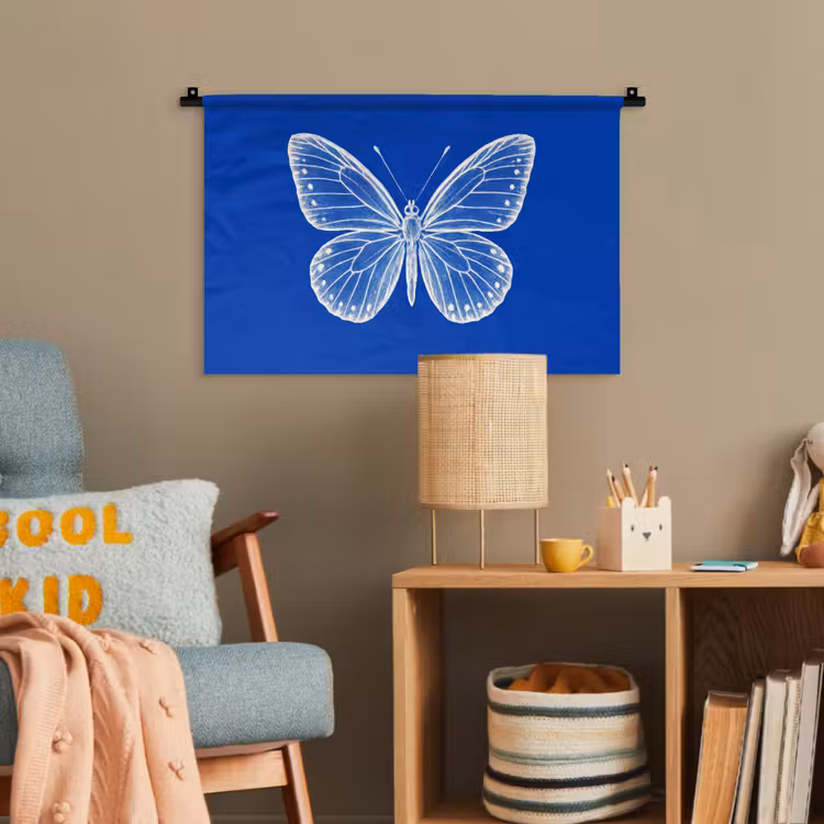 Vlinder - Wit - Getekend - Stippen Wandkleed katoen klein -wsfeer4_kind