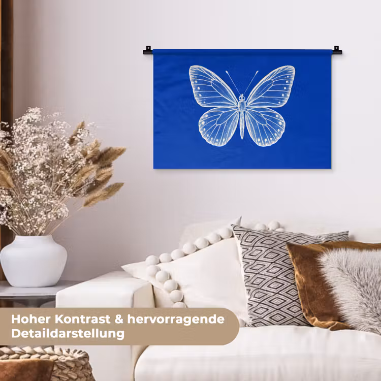 Vlinder - Wit - Getekend - Stippen Wandkleed katoen klein -tsfeer1_DE
