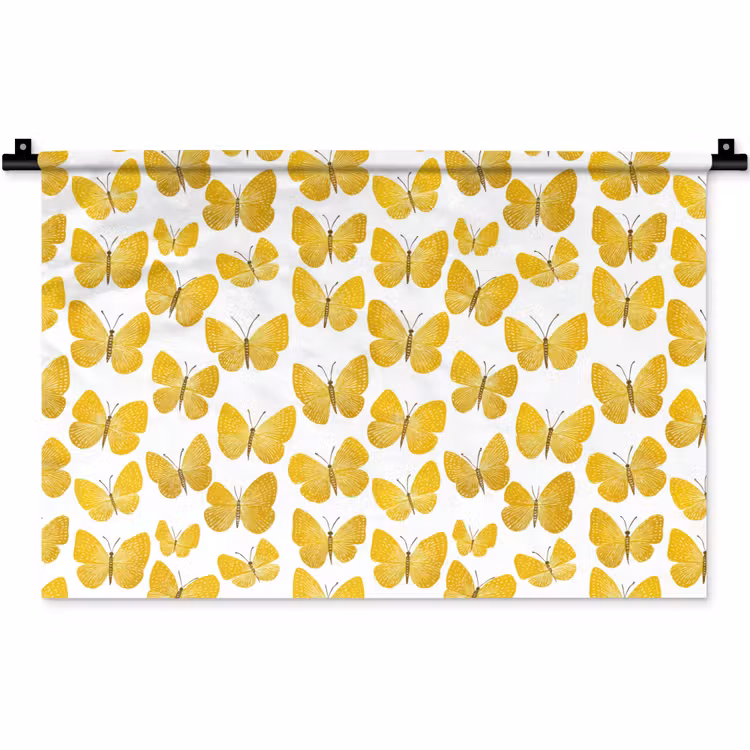 Vlinders - Botanisch - Illustratie - Geel - Wit Wandkleed katoen klein 269 -zz3d