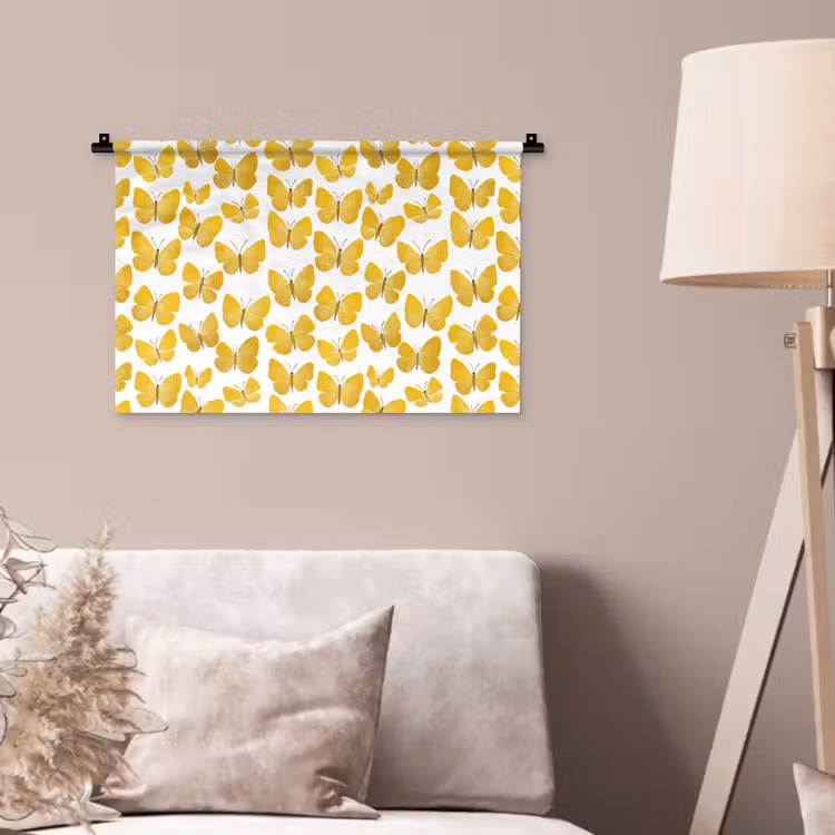 Vlinders - Botanisch - Illustratie - Geel - Wit Wandkleed katoen klein 269 -sfeer4