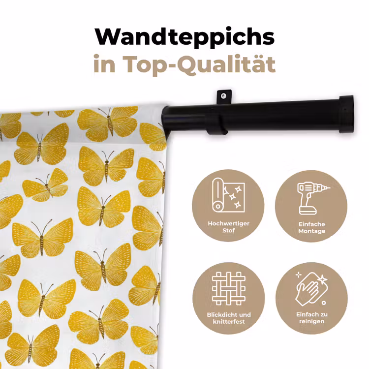Vlinders - Botanisch - Illustratie - Geel - Wit Wandkleed katoen klein 269 -tsfeer2_DE