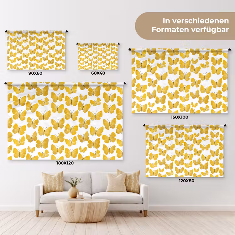 Vlinders - Botanisch - Illustratie - Geel - Wit Wandkleed katoen klein 269 -tsfeer8_DE