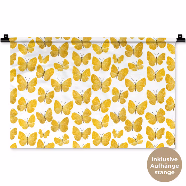 Vlinders - Botanisch - Illustratie - Geel - Wit Wandkleed katoen klein 269 -t3d_DE