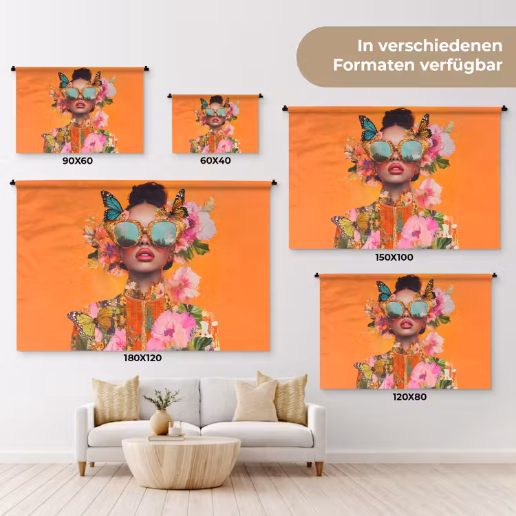Vlinders - Vrouw - Zonnebril - Kleurrijk Wandkleed katoen klein -tsfeer8_DE