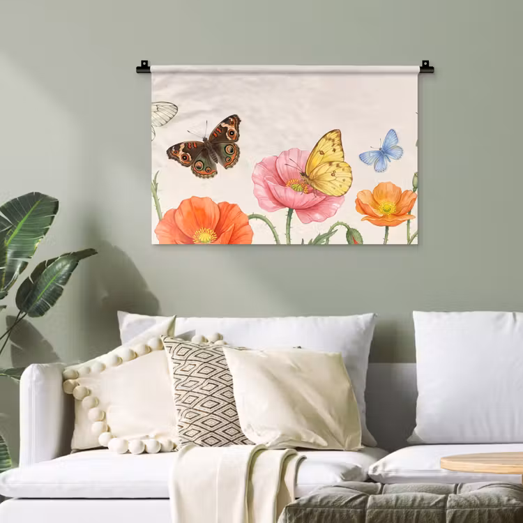 Vlinders - Klaprozen - Illustratie - Kleurrijk Wandkleed katoen klein -sfeer7