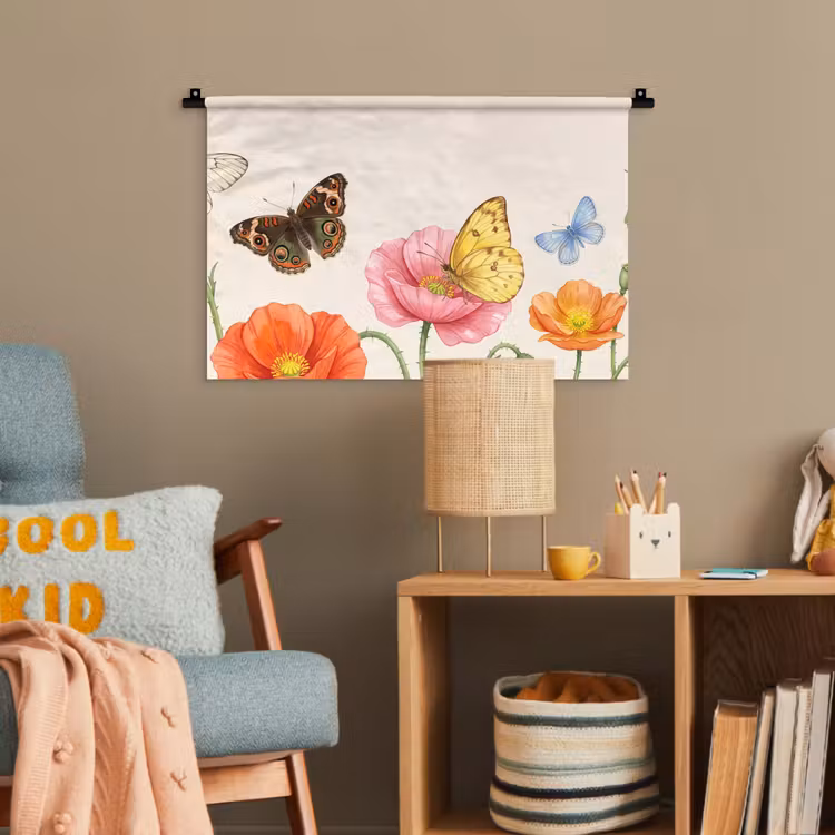 Vlinders - Klaprozen - Illustratie - Kleurrijk Wandkleed katoen klein -wsfeer4_kind