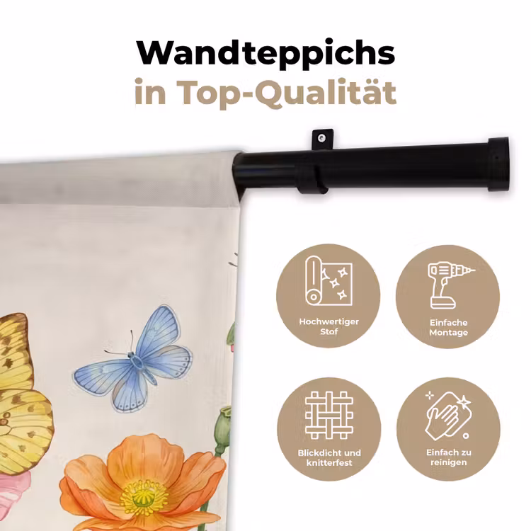 Vlinders - Klaprozen - Illustratie - Kleurrijk Wandkleed katoen klein -tsfeer2_DE