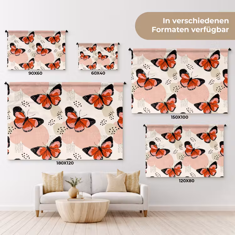 Vlinders - Retro - Kleurrijk Wandkleed katoen klein 269 -tsfeer8_DE