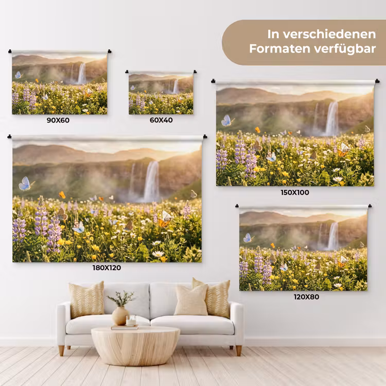 Vlinders - Waterval - Bloemenveld Wandkleed katoen klein -tsfeer8_DE