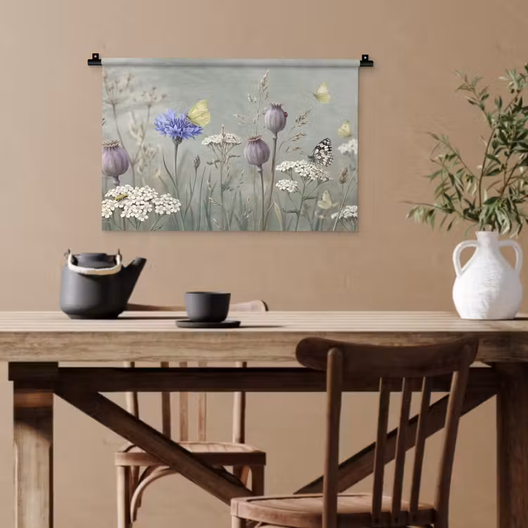 Vlinders - Wildbloemen - Illustratie - Kleurrijk Wandkleed katoen klein -sfeer6