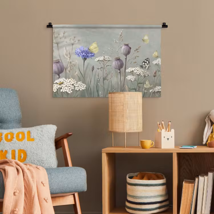 Vlinders - Wildbloemen - Illustratie - Kleurrijk Wandkleed katoen klein -wsfeer4_kind