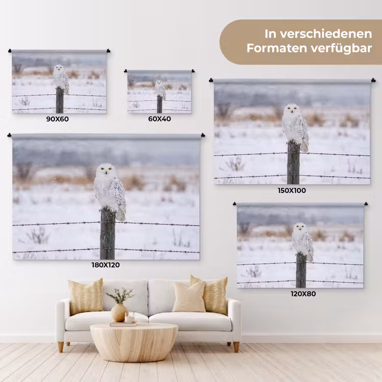 Sneeuwuil - Hek - Sneeuw - Wit Wandkleed katoen klein -tsfeer8_DE