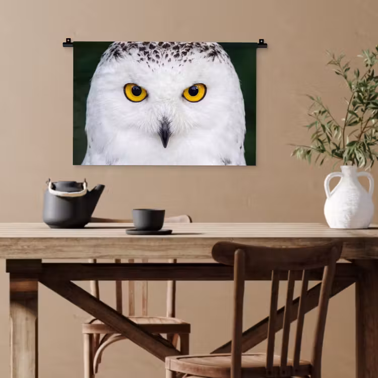 Sneeuwuil - Portret - Geel Wandkleed katoen klein -sfeer6