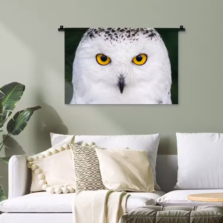 Sneeuwuil - Portret - Geel Wandkleed katoen klein -sfeer7
