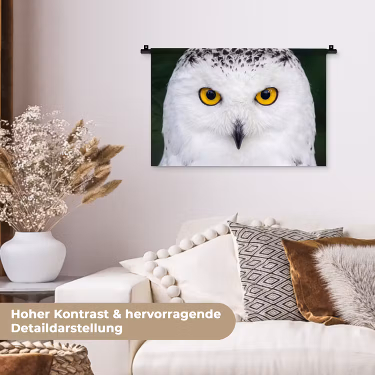 Sneeuwuil - Portret - Geel Wandkleed katoen klein -tsfeer1_DE