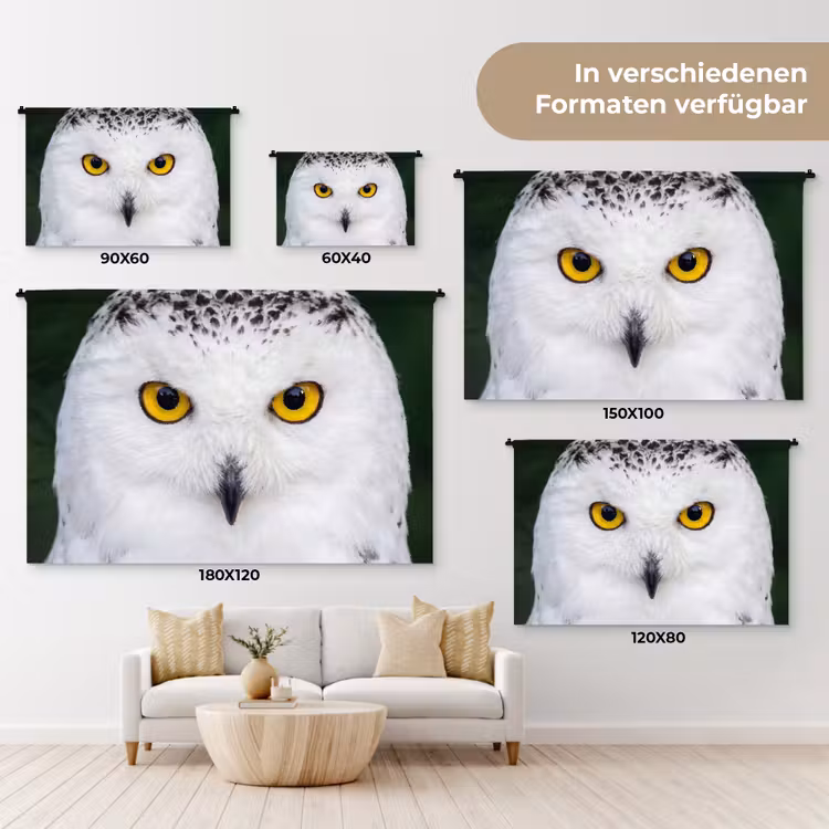 Sneeuwuil - Portret - Geel Wandkleed katoen klein -tsfeer8_DE