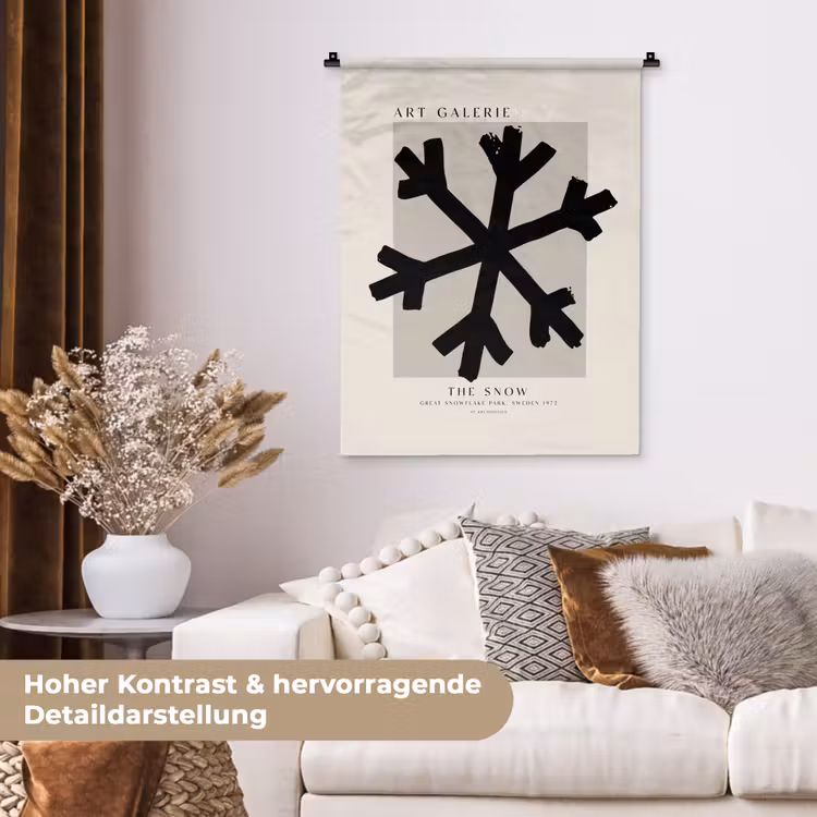 Sneeuwvlok - Kerstmis - Zwart - Feestdagen Wandkleed katoen klein -tsfeer1_DE