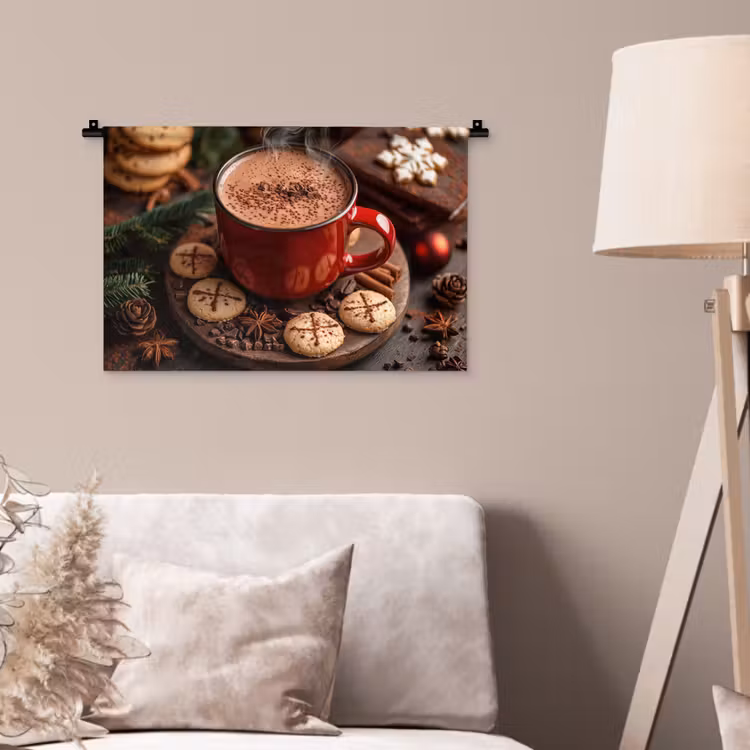 Chocolademelk - Mok - Winter - Kerst - Gezelligheid Wandkleed katoen klein -sfeer4