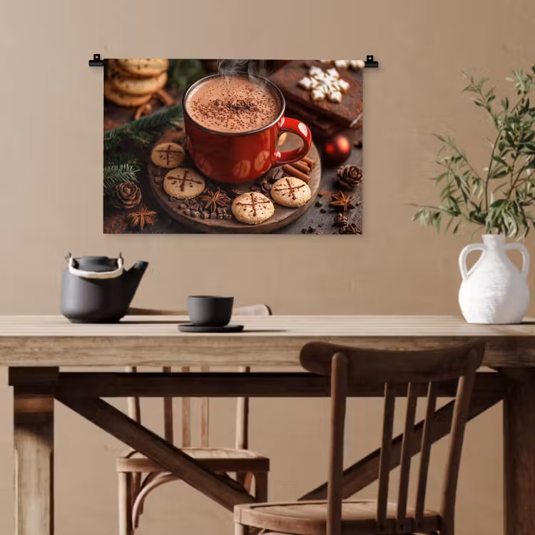 Chocolademelk - Mok - Winter - Kerst - Gezelligheid Wandkleed katoen klein -sfeer6