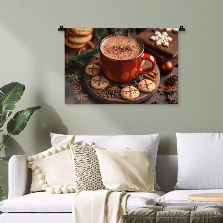 Chocolademelk - Mok - Winter - Kerst - Gezelligheid Wandkleed katoen klein -sfeer7