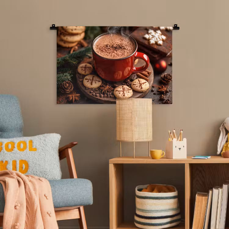 Chocolademelk - Mok - Winter - Kerst - Gezelligheid Wandkleed katoen klein -wsfeer4_kind