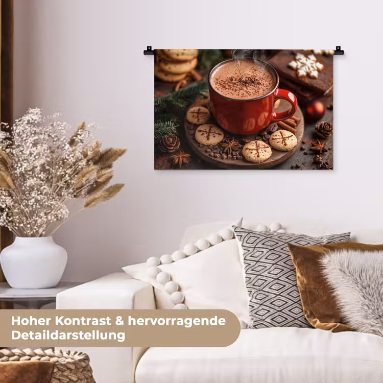 Chocolademelk - Mok - Winter - Kerst - Gezelligheid Wandkleed katoen klein -tsfeer1_DE