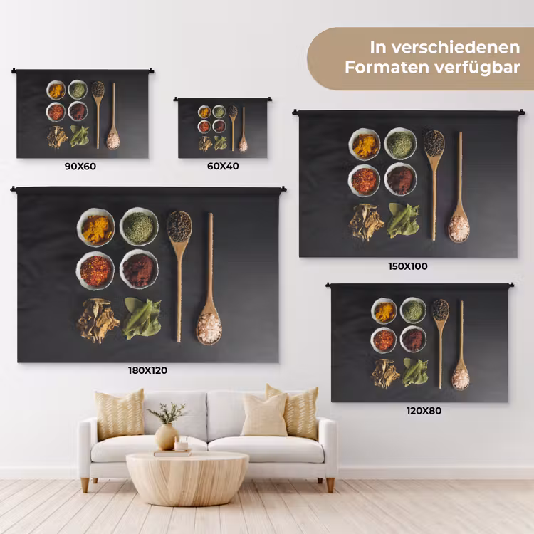 Pollepel - Specerijen - Kruiden - Groen - Bruin - Rustiek Wandkleed katoen klein -tsfeer8_DE