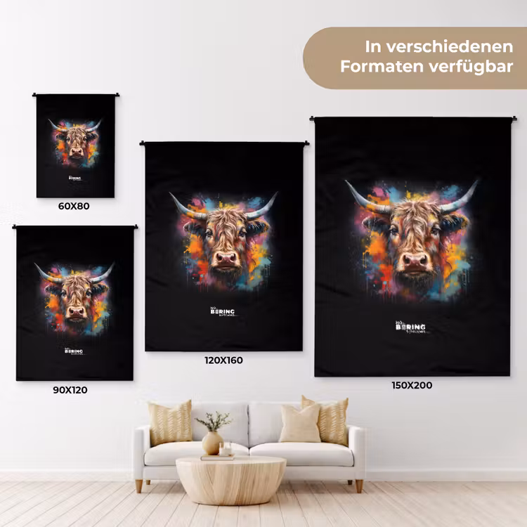 Schotse hooglander als graffiti art Wandkleed katoen klein -tsfeer8_DE