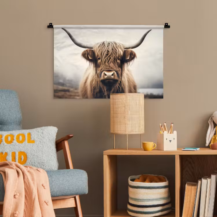 Schotse hooglander - Hoorns - Landschap Wandkleed katoen klein -wsfeer4_kind