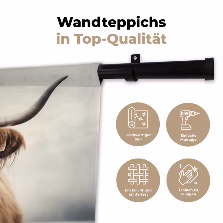 Schotse hooglander - Hoorns - Landschap Wandkleed katoen klein -tsfeer2_DE