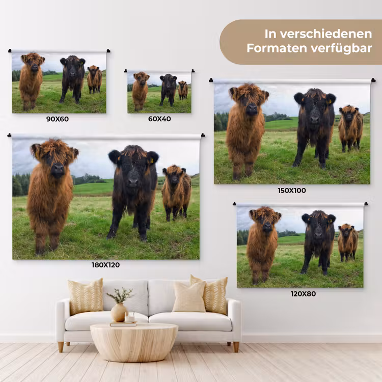 Schotse hooglander - Koeien - Natuur - Groen - Gras Wandkleed katoen klein -tsfeer8_DE