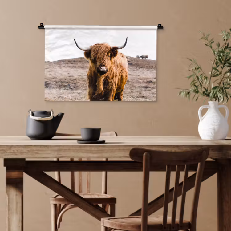 Schotse hooglander - Landschap - Koe - Bruin - Dieren - Natuur Wandkleed katoen klein -sfeer6