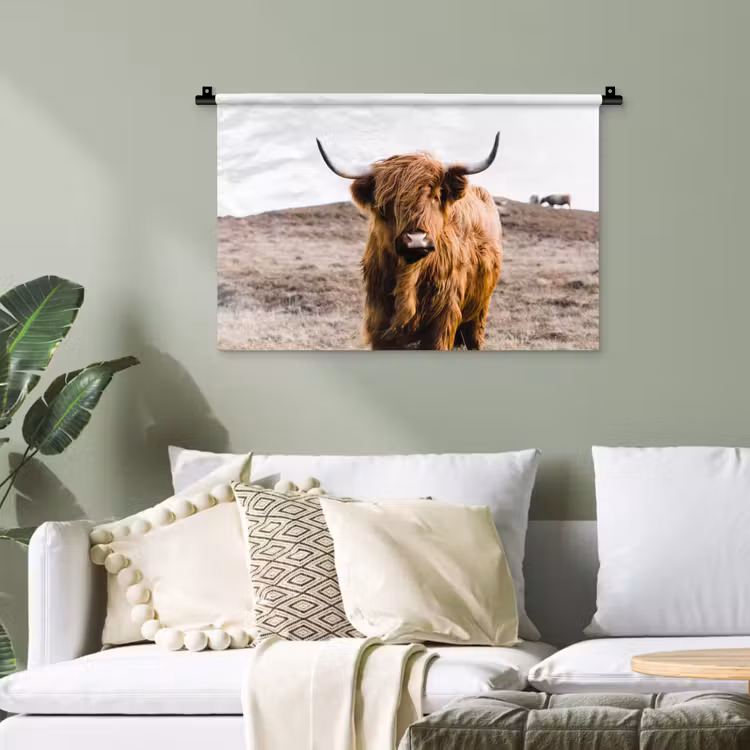 Schotse hooglander - Landschap - Koe - Bruin - Dieren - Natuur Wandkleed katoen klein -sfeer7