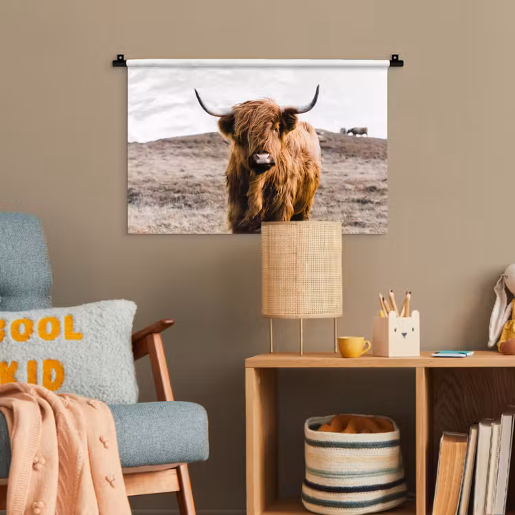 Schotse hooglander - Landschap - Koe - Bruin - Dieren - Natuur Wandkleed katoen klein -wsfeer4_kind