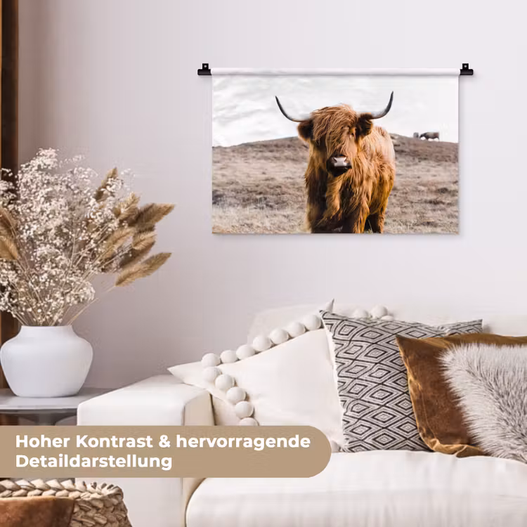 Schotse hooglander - Landschap - Koe - Bruin - Dieren - Natuur Wandkleed katoen klein -tsfeer1_DE