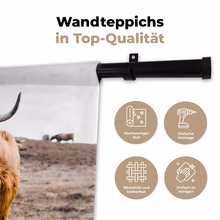 Schotse hooglander - Landschap - Koe - Bruin - Dieren - Natuur Wandkleed katoen klein -tsfeer2_DE
