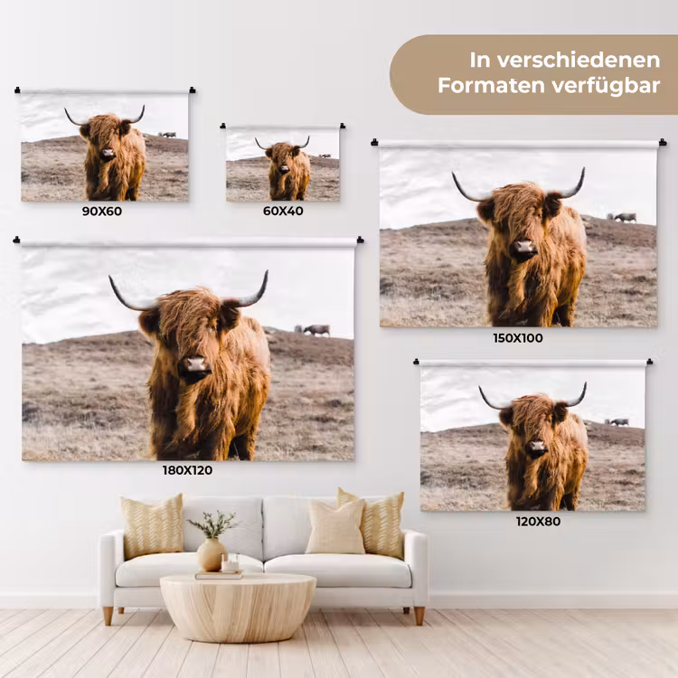 Schotse hooglander - Landschap - Koe - Bruin - Dieren - Natuur Wandkleed katoen klein -tsfeer8_DE