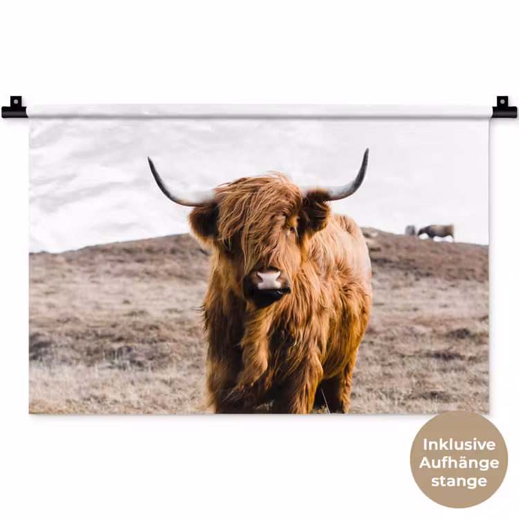 Schotse hooglander - Landschap - Koe - Bruin - Dieren - Natuur Wandkleed katoen klein -t3d_DE