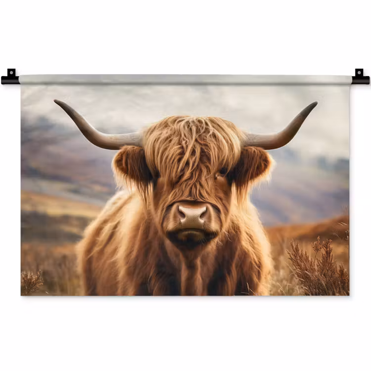 Schotse hooglander - Landschap - Dier Wandkleed katoen klein -zz3d