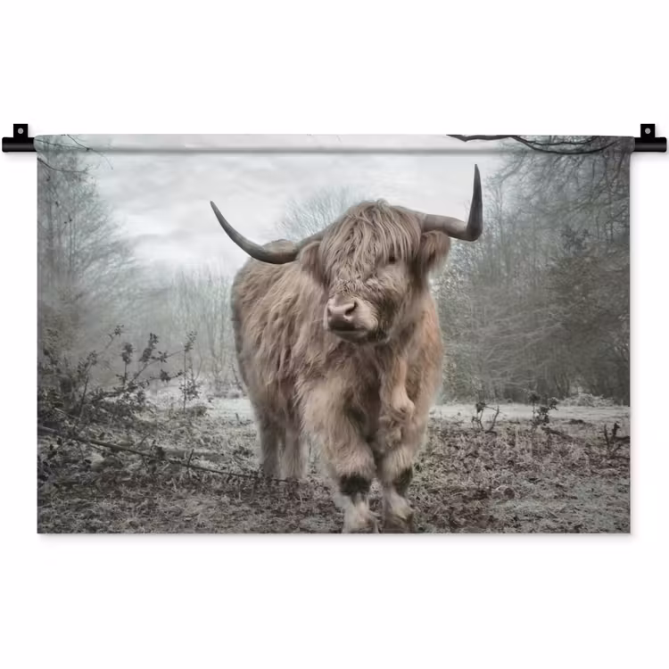 Schotse hooglander - Natuur - Herfst - Dieren - Wild - Bos Wandkleed katoen klein -zz3d