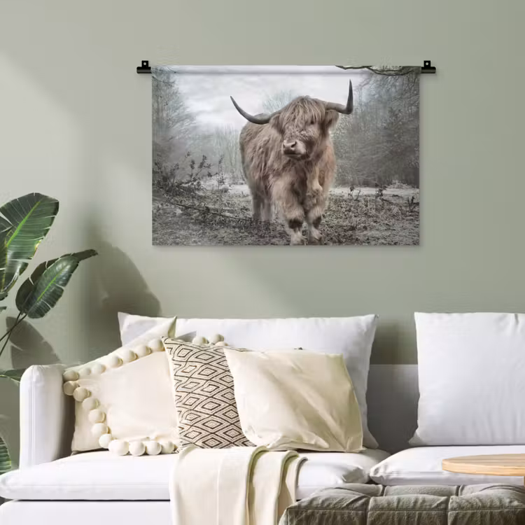 Schotse hooglander - Natuur - Herfst - Dieren - Wild - Bos Wandkleed katoen klein -sfeer7