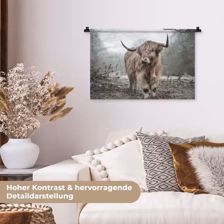 Schotse hooglander - Natuur - Herfst - Dieren - Wild - Bos Wandkleed katoen klein -tsfeer1_DE