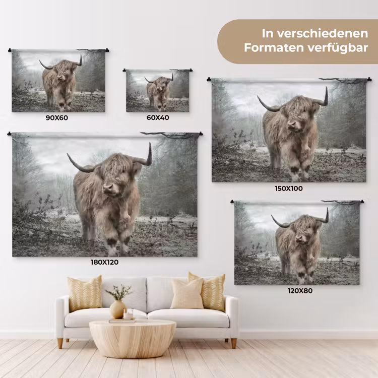 Schotse hooglander - Natuur - Herfst - Dieren - Wild - Bos Wandkleed katoen klein -tsfeer8_DE